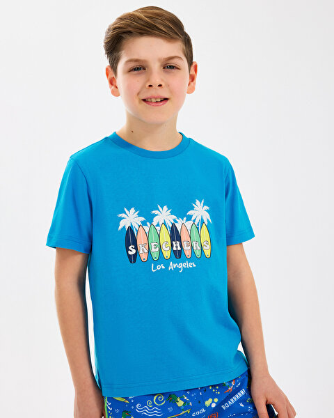 Skechers B Graphıc Tee T-shirt Büyük Erkek Çocuk Mavi Tshirt SK2510127-315-2