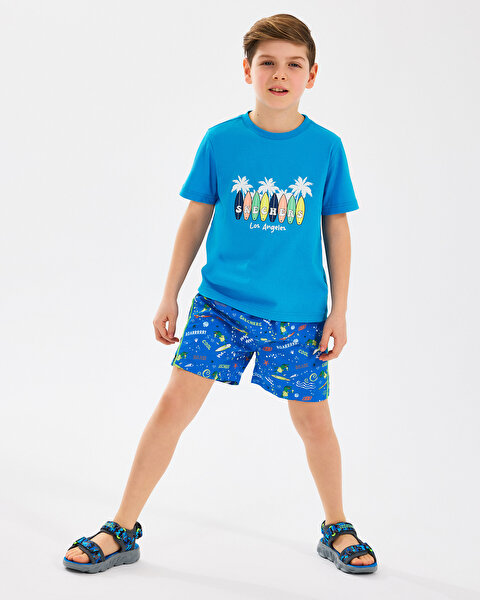 Skechers B Graphıc Tee T-shirt Büyük Erkek Çocuk Mavi Tshirt SK2510127-315-3