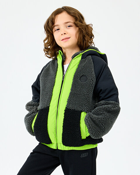 Skechers B Outdoor Fleece Full Zip Sherpa Büyük Erkek Çocuk Siyah Mont SK2520045-1602-2