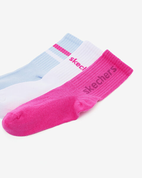 Skechers 3'Lü Paket Funny Script Uzun Çorap Büyük Kız Çocuk Pembe-mavi-beyaz  SK2520118-3474-2