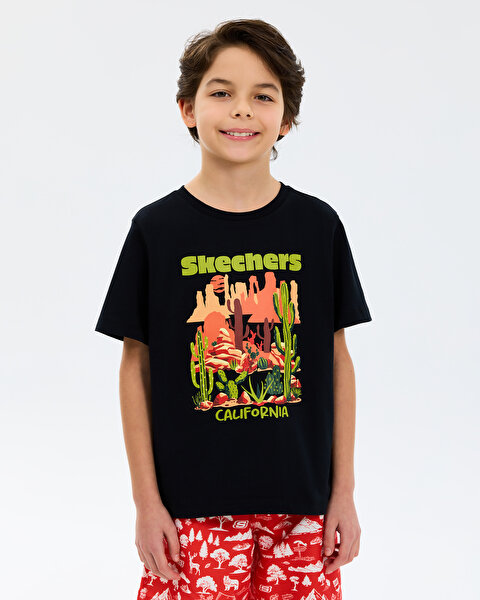 Skechers B Graphic Tee Regular T-shirt Büyük Erkek Çocuk Siyah Tshirt SK2610011-3817-1