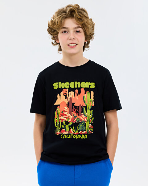 Skechers B Graphic Tee Regular T-shirt Büyük Erkek Çocuk Siyah Tshirt SK2610011-3817-2