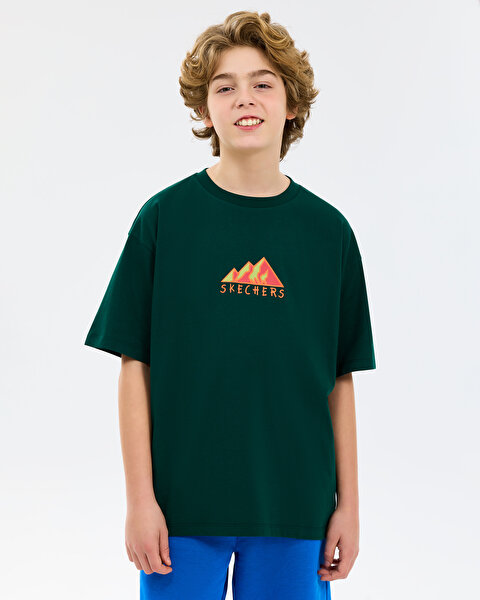 Skechers B Graphic Tee Oversize T-shirt Büyük Erkek Çocuk Haki Tshirt SK2610014-4222-1