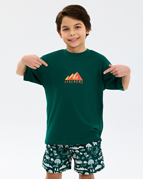 Skechers B Graphic Tee Oversize T-shirt Büyük Erkek Çocuk Haki Tshirt SK2610014-4222-2