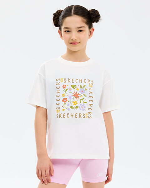 Skechers G Graphic Tee Oversize T-shirt Büyük Kız Çocuk Beyaz Tshirt SK2610018-3855-1