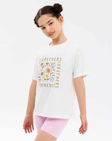 Skechers G Graphic Tee Oversize T-shirt Büyük Kız Çocuk Beyaz Tshirt SK2610018-3855-2