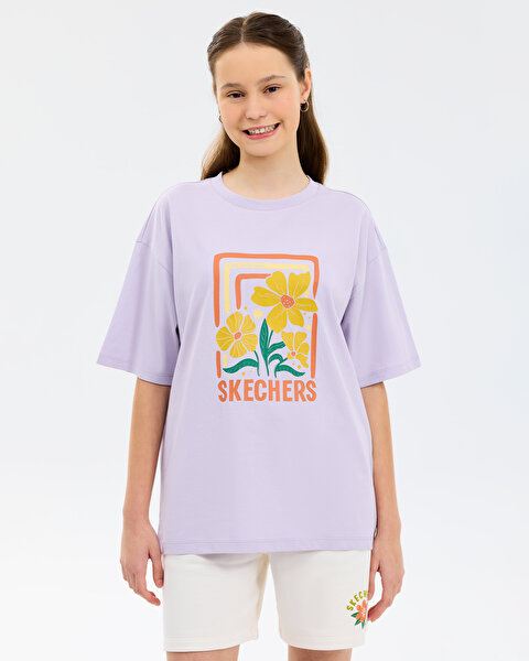 Skechers G Graphic Tee Oversize T-shirt Büyük Kız Çocuk Mor Tshirt SK2610019-0764-1