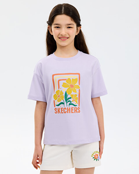 Skechers G Graphic Tee Oversize T-shirt Büyük Kız Çocuk Mor Tshirt SK2610019-0764-3