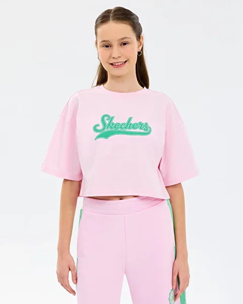 Skechers G Graphic Tee Crop T-shirt Büyük Kız Çocuk Pembe Tshirt SK2610024-0098-5