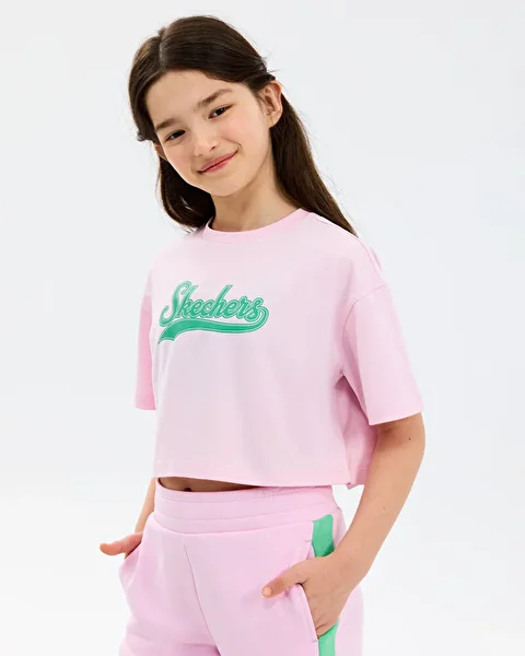 Skechers G Graphic Tee Crop T-shirt Büyük Kız Çocuk Pembe Tshirt SK2610024-0098-2