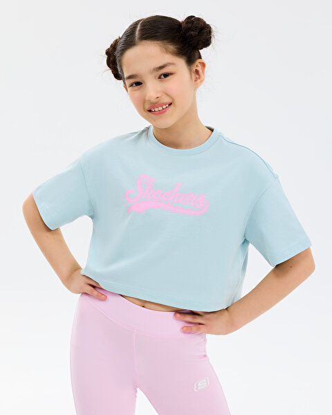 Skechers G Graphic Tee Crop T-shirt Büyük Kız Çocuk Mavi Tshirt SK2610024-0466-1