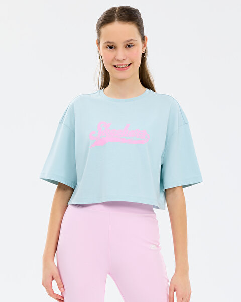 Skechers G Graphic Tee Crop T-shirt Büyük Kız Çocuk Mavi Tshirt SK2610024-0466-3