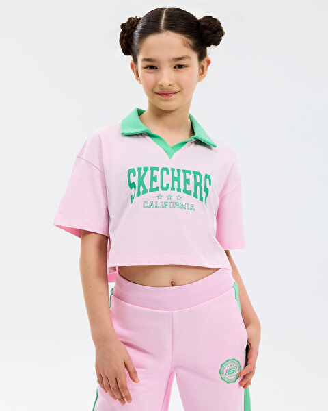 Skechers G Graphic Tee Polo T-shirt Büyük Kız Çocuk Pembe Tshirt SK2610028-0098-1