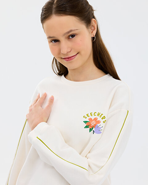 Skechers G Lw Fleece Sweatshirt Büyük Kız Çocuk Beyaz Sweatshirt SK2610042-3855-4