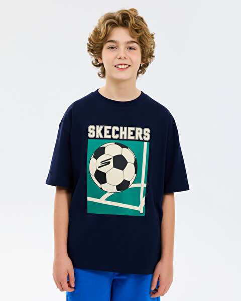 Skechers B Graphic Tee Oversize T-shirt Büyük Erkek Çocuk Lacivert Tshirt SK2610079-3601-1