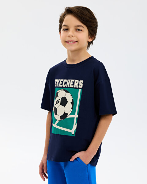 Skechers B Graphic Tee Oversize T-shirt Büyük Erkek Çocuk Lacivert Tshirt SK2610079-3601-2