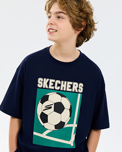 Skechers B Graphic Tee Oversize T-shirt Büyük Erkek Çocuk Lacivert Tshirt SK2610079-3601-3