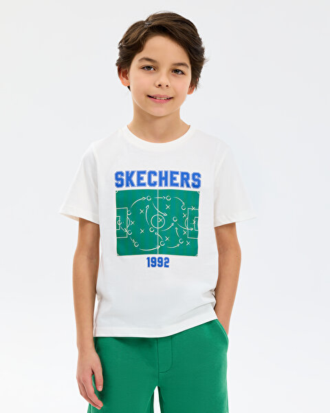 Skechers B Graphic Tee Regular Fit T-shirt Büyük Erkek Çocuk Beyaz Tshirt SK2610081-3855-1