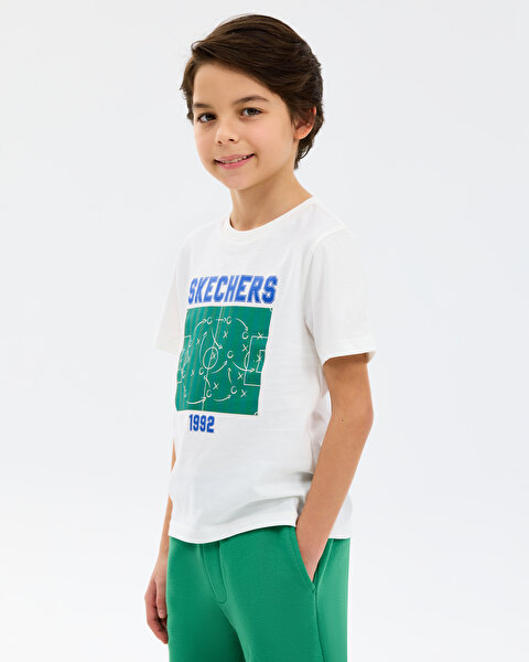 Skechers B Graphic Tee Regular Fit T-shirt Büyük Erkek Çocuk Beyaz Tshirt SK2610081-3855-2
