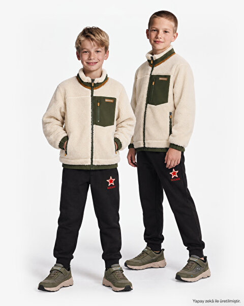 Skech Sherpa Contrast Full Zip  Jacket Büyük Erkek Çocuk Bej Mont SK2620087-4339