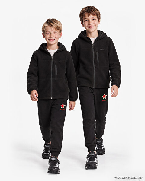 Outdoor Fleece Basic Full Zip  Jacket Büyük Erkek Çocuk Siyah Sweatshirt SK2620091-3817