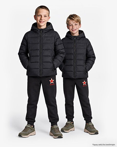 B Essential Hooded Jacket Büyük Erkek Çocuk Siyah SK2620101-3817