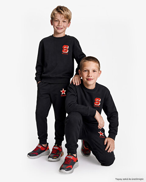 B Lw Collage Sweatshirt Büyük Erkek Çocuk Siyah Sweatshirt SK2620110-3817