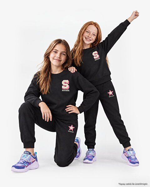 G Lw Collage Sweatshirt Büyük Kız Çocuk Siyah Sweatshirt SK2620117-3817