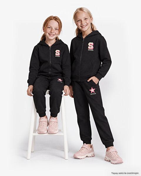 G Lw Collage Full Zıp Sweatshirt Büyük Kız Çocuk Siyah Sweatshirt SK2620118-3817