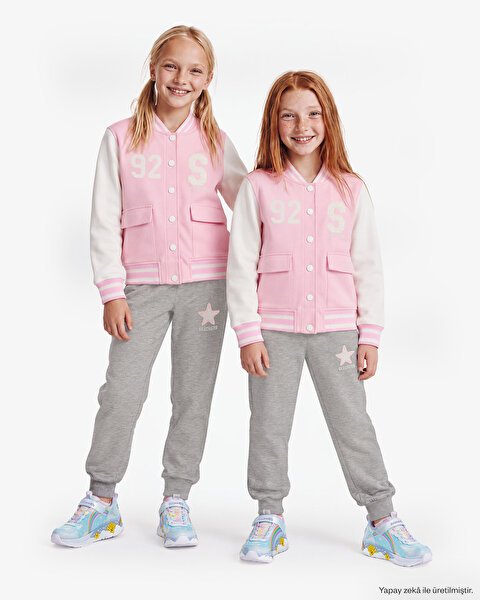 Comfort Knit College Bomber Jacket Büyük Kız Çocuk Pembe Ceket SK2620137-0098