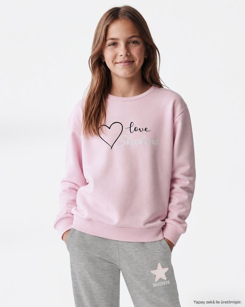 Skechers Skech Sweats  Elevate Crewneck  Sweatshirt Büyük Kız Çocuk Pembe Sweatshirt SK2620139-0098-1