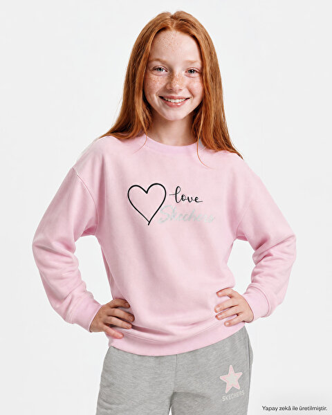 Skechers Skech Sweats  Elevate Crewneck  Sweatshirt Büyük Kız Çocuk Pembe Sweatshirt SK2620139-0098-3