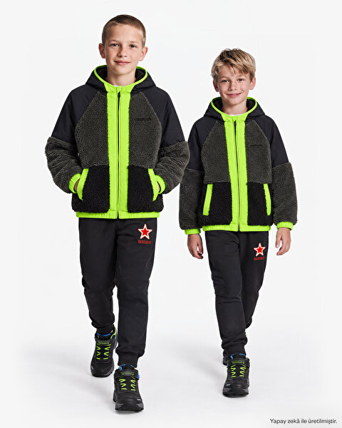 B Outdoor Fleece Full Zip Sherpa Büyük Erkek Çocuk Siyah Mont SK2620141-1602