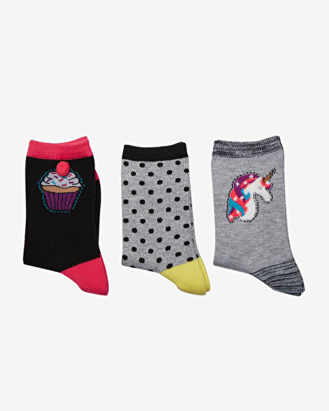 Skechers 3Pk Girls Non Terry Crew Büyük Kız Çocuk Çok Renkli S110263-035