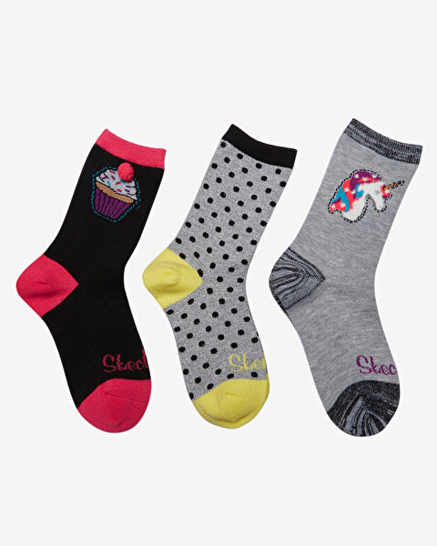 Skechers 3Pk Girls Non Terry Crew Büyük Kız Çocuk Çok Renkli S110263-035-1