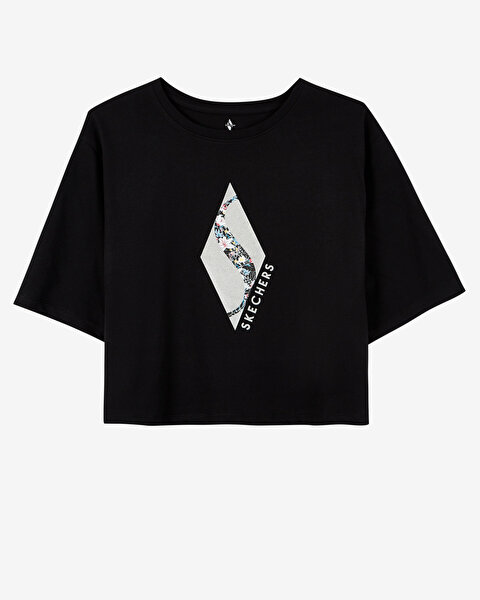 Skechers W Graphic Tee Diamond Crop T-shirt Kadın Siyah Tshirt S221178-001-4